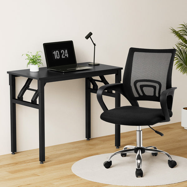 Artiss Computer Desk Mesh Office Chair Set Foldable Home Study Table Black