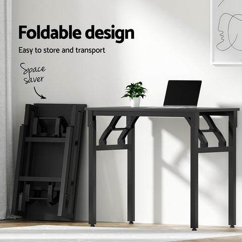 Artiss Computer Desk Office Chair PU Leather Set Foldable Home Study Table Black