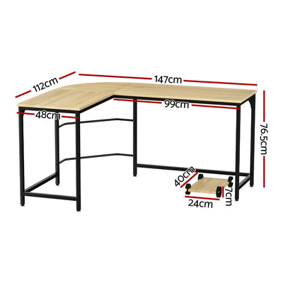 Artiss Computer Desk L-Shape CPU Stand Oak 147CM