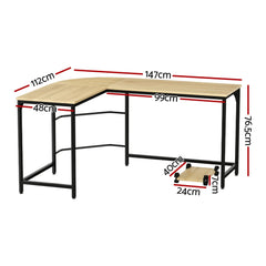 Artiss Computer Desk L-Shape CPU Stand Oak 147CM