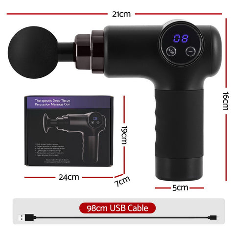 Everfit Massage Gun 8 Speed 4 Heads Vibration Muscle Massager Chargeable Black