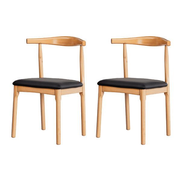 Artiss 2x Dining Chairs Rubber Wood Leather Seat Black