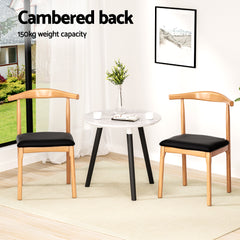 Artiss 2x Dining Chairs Rubber Wood Leather Seat Black