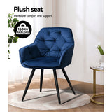 Artiss Dining Chairs Set of 2 Velvet Diamond Tufted Armchair Blue