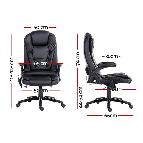 Artiss 8 Point Massage Office Chair Heated Seat Recliner PU Black
