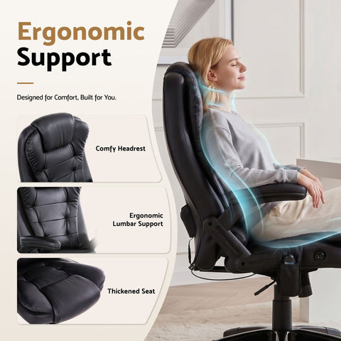 Artiss 8 Point Massage Office Chair Heated Seat Recliner PU Black