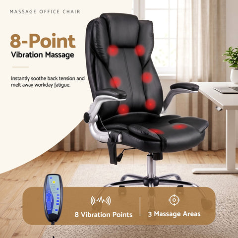Artiss 8 Point Massage Office Chair PU Leather Black