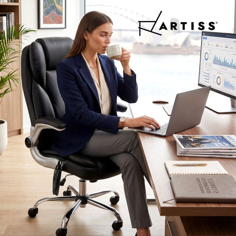 Artiss 8 Point Massage Office Chair PU Leather Black