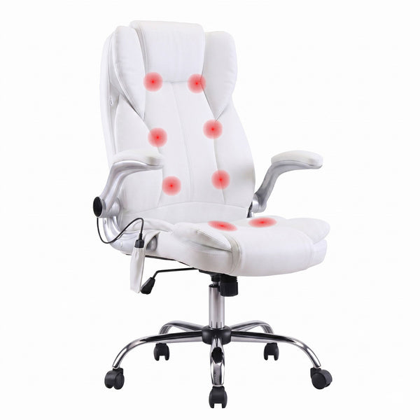 Artiss 8 Point Massage Office Chair PU Leather White