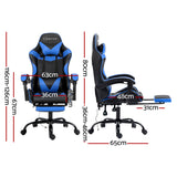 Artiss 2 Point Massage Gaming Office Chair Footrest Blue