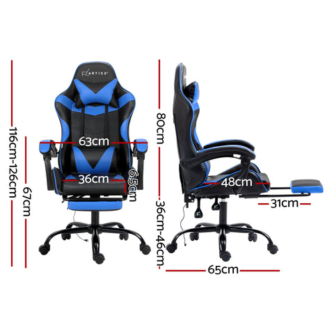 Artiss 2 Point Massage Gaming Office Chair Footrest Blue