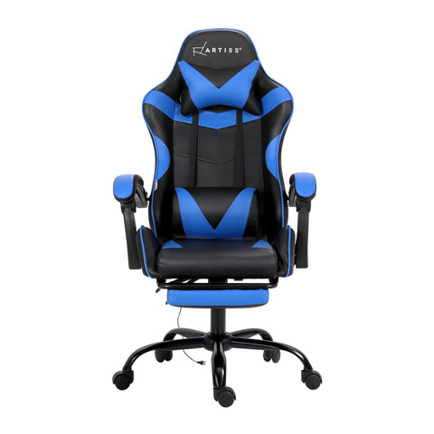 Artiss 2 Point Massage Gaming Office Chair Footrest Blue