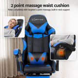 Artiss 2 Point Massage Gaming Office Chair Footrest Blue
