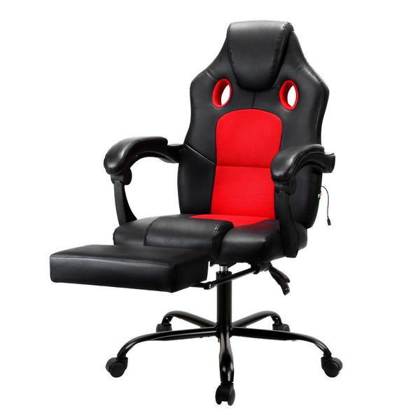 Artiss 2 Point Massage Gaming Office Chair PU Leather Red