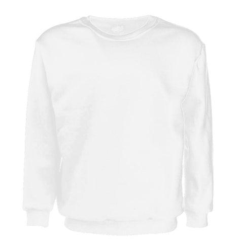 New Adult Unisex Plain Pullover Fleece Jumper Mens Long Sleeve Crew Neck Sweater, White, M NT Deals