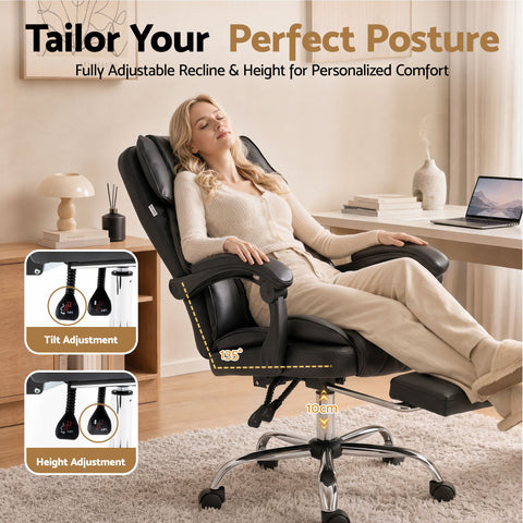 Artiss Executive Office Chair Leather Footrest Black