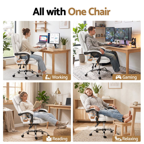 Artiss Executive Office Chair Leather Recliner White