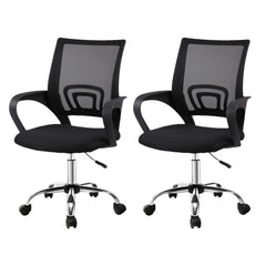 Artiss 2x Mesh Office Chair Mid Back Black