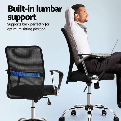 Artiss 2x Mesh Office Chair Mid Back Black