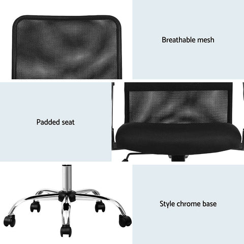 Artiss 2x Mesh Office Chair Mid Back Black