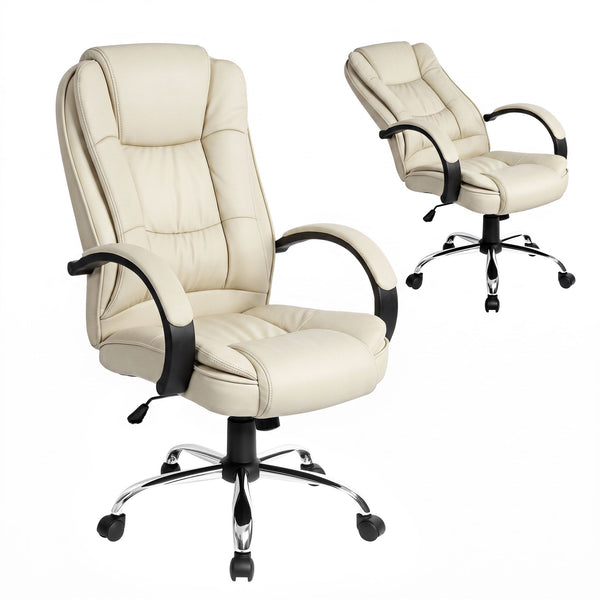Artiss Executive Office Chair Leather Tilt Beige