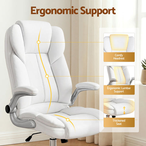 Artiss Executive Office Chair Leather Tilt White