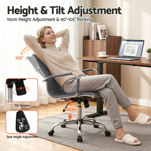 Artiss Office Chair Conference Chairs PU Leather Mid Back Grey