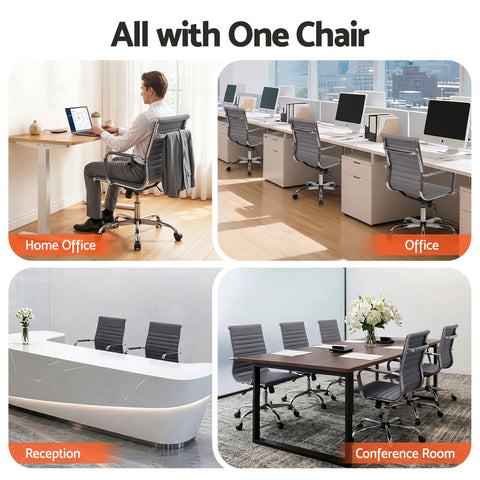 Artiss Office Chair Conference Chairs PU Leather Mid Back Grey