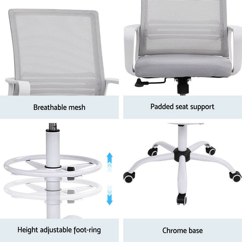 Artiss Office Chair Drafting Chairs Stool Computer Desk Studios Mesh White