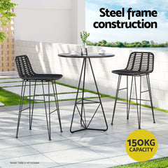 Gardeon 2x Outdoor Bar Stools Rattan Black