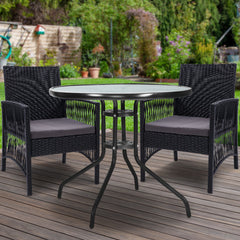 Gardeon 3PC Bistro Set Outdoor Furniture Rattan Table Chairs Cushion Patio Garden Lyra