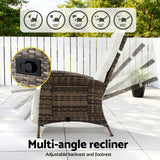 Gardeon Outdoor Recliner Chairs Sun lounge Wicker Lounger Patio Furniture Adjustable Brown