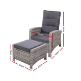 Gardeon 2PC Recliner Chairs Sun lounge Wicker Lounger Outdoor Furniture Adjustable Grey