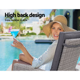 Gardeon 3PC Recliner Chairs Table Sun lounge Wicker Outdoor Furniture Adjustable Grey