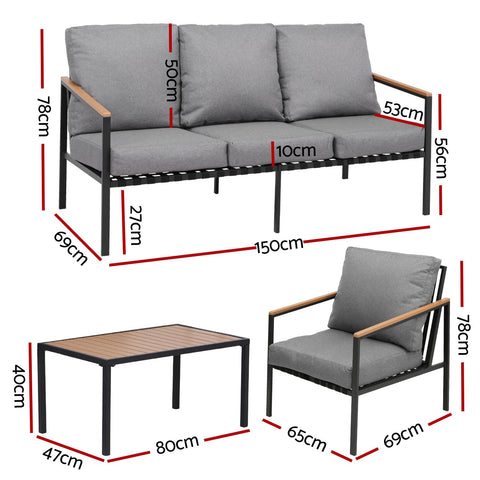 Gardeon 5 Seater Outdoor Sofa Set 4PCS Table Chair Garden Bench Patio Furniture