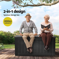 Gardeon Outdoor Storage Box 830L Container Lockable Bench Tool Shed All Black