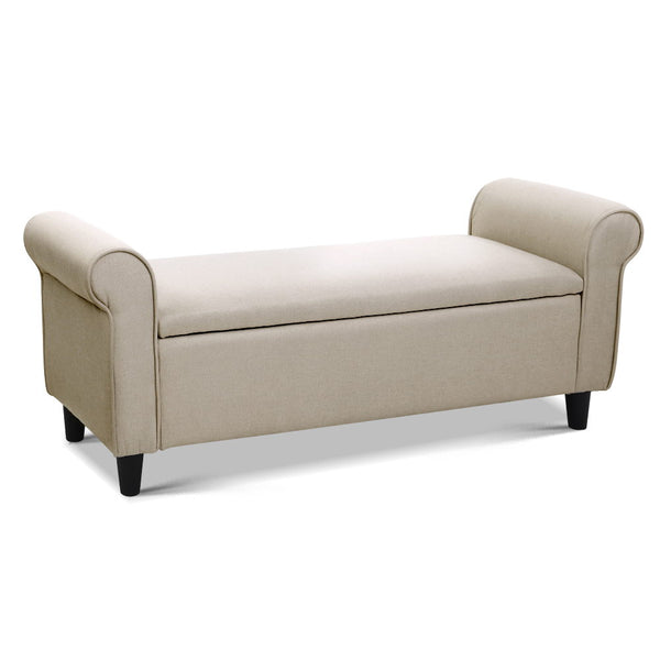Artiss Storage Ottoman Blanket Box 125cm Arm Linen Beige