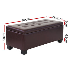 Artiss Storage Ottoman Blanket Box 97cm Leather Brown