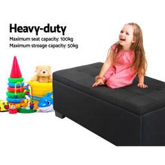 Artiss Storage Ottoman Blanket Box 97cm Linen Black