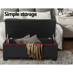 Artiss Storage Ottoman Blanket Box 97cm Linen Black