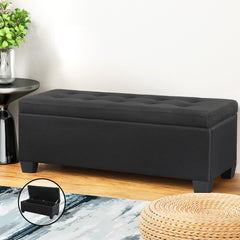 Artiss Storage Ottoman Blanket Box 97cm Linen Black