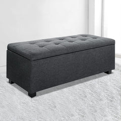 Artiss Storage Ottoman Blanket Box 97cm Linen Charcoal