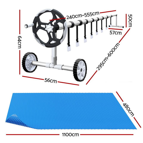 Aquabuddy Pool Cover 500 Micron 11x4.8m Blue Swimming Pool Solar Blanket 5.5m Roller