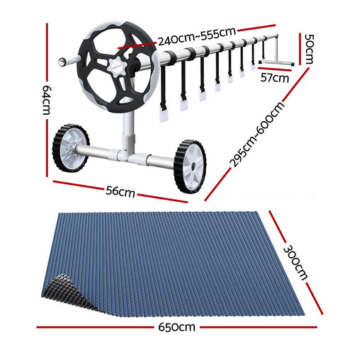 Aqua Buddy Pool Cover 600 Micron 6.5x3m w/ Roller 5.55m Swimming Pools Black Solar Blanket