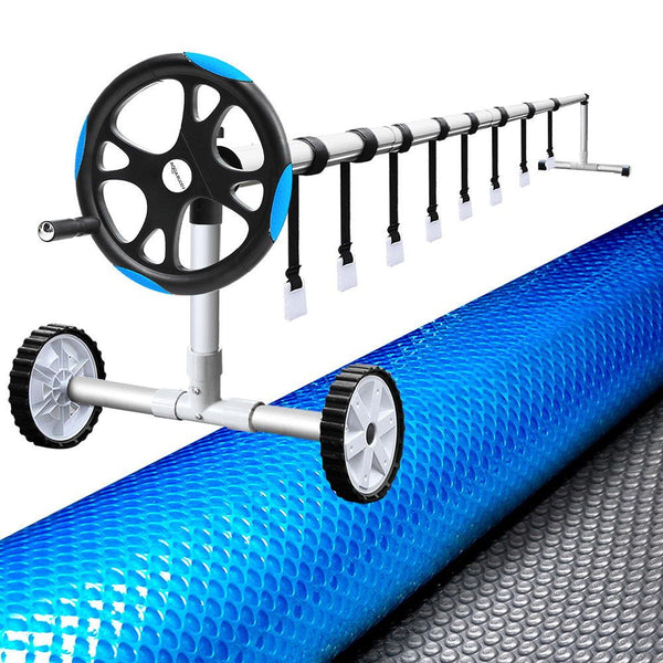 Aquabuddy Pool Cover 500 Micron 6.5x3m Silver Swimming Pool Solar Blanket 5.5m Blue Roller