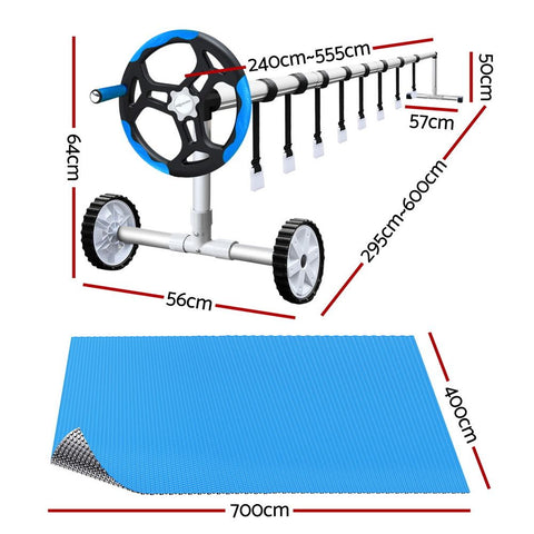 Aquabuddy Pool Cover 500 Micron 7x4m Silver Swimming Pool Solar Blanket 5.5m Blue Roller
