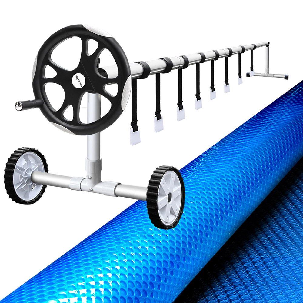 Aquabuddy Pool Cover 500 Micron 8x4.2m Blue Swimming Pool Solar Blanket 5.5m Roller