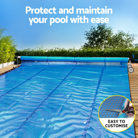 Aqua Buddy Pool Cover 600 Micron Solar Heat 9.5x5m Blanket w/ 5.55m Roller Blue
