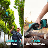 Giantz Telescopic Pole Chainsaw 6 Inch Cordless Tree Trimmer Kit 20V Battery