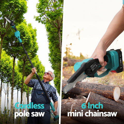 Giantz Telescopic Pole Chainsaw 6 Inch Cordless Tree Trimmer Kit 20V Battery